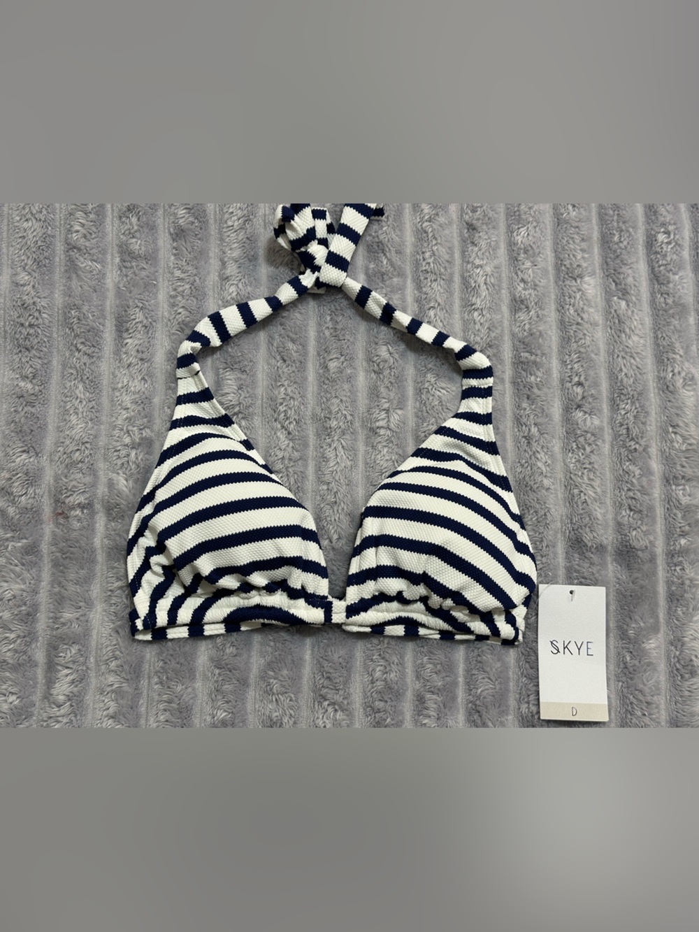 SKYE "Celeste" Textured Stripe Bikini Top — Dark Sea — Brand New (Size D)